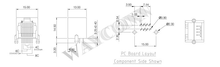 DRAWING FOR RJ45 8P8C, PCB MOUNT, FEMALE CONN