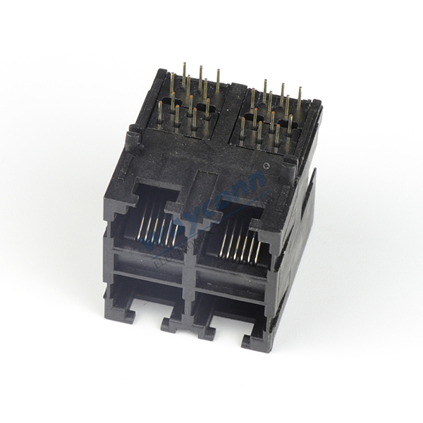 RJ11 Stacked 2X2 Modular Jack Connector, 6P6C, Unshielded