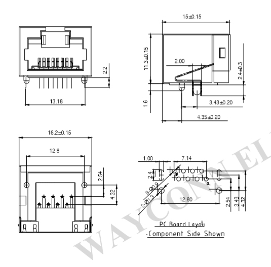 Shielded Ultra-Low Profile RJ45 Connector Drawing
