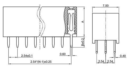 3 Row Vertical Thru-Hole 2.54mm Female Header Socket FH254-3SY-Drawing