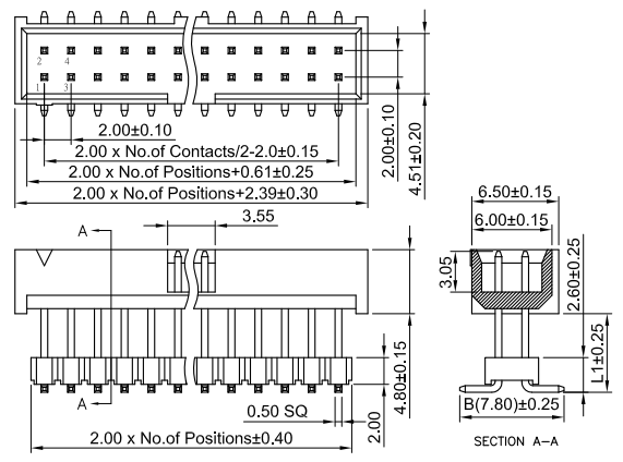 2.00mm Pitch Box Header, Elevated, SMT, Short Type Drawing