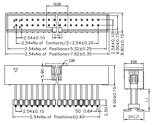 2.54mm Pitch Elevated Box Header, SMT Type Drawing