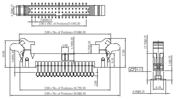 2mm Pitch SMT Elevated Latch/Ejector Header Drawing